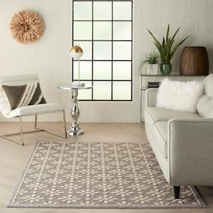 Palamos Gray 4 ft. x 6 ft. Geometric Contemporary Indoor/Outdoor Patio Area Rug