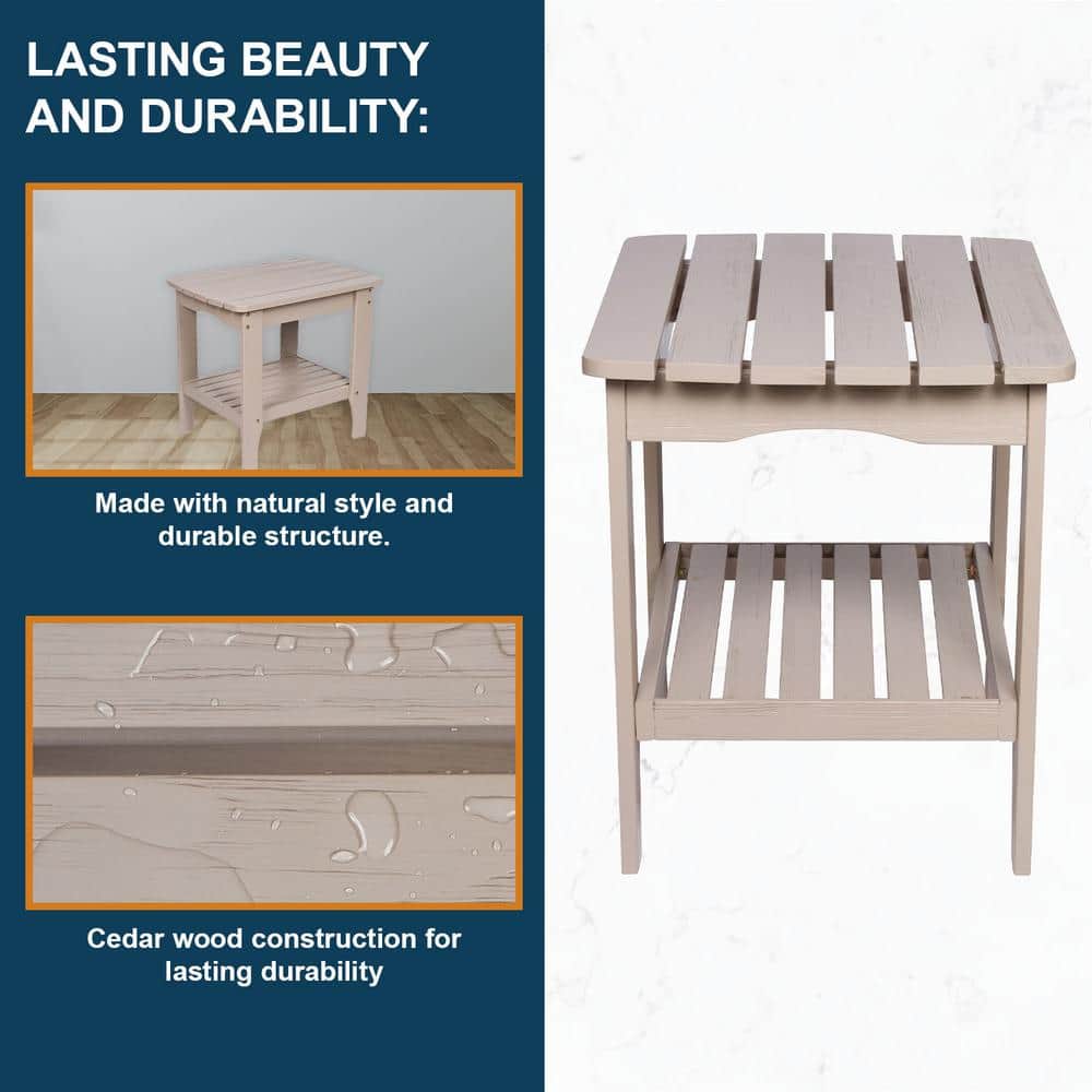 Cedarwood Rectangular Side Table with Stone Finish, 24"x22"