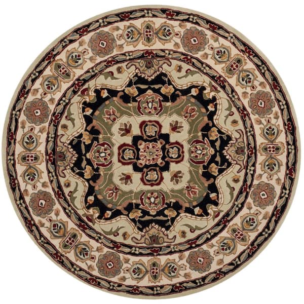 Total Performance 6 ft. x 6 ft. Round Soft Green/Ivory Medallion Border Area Rug