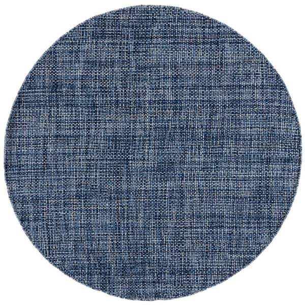 SAFAVIEH Montauk 6 ft. x 6 ft. Navy Distressed Solid Fringe Round Area ...