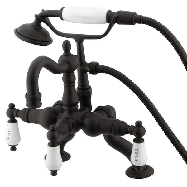 Kingston Brass Vintage 3-Handle Deck-Mount Clawfoot Tub Faucets with Hand Shower in Oil Rubbed Bronze