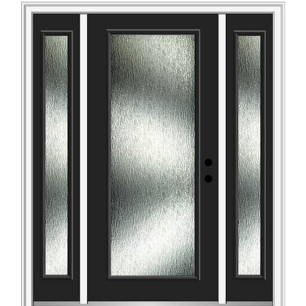 MMI DOOR 60 in. x 80 in. Left-Hand Inswing Rain Glass Black Fiberglass Prehung Front Door on 4-9/16 in. Frame