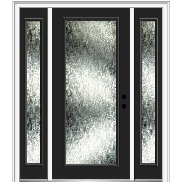 MMI Door Rain Glass 64 in. x 80 in. Left-Hand Inswing Black Fiberglass Prehung Front Door on 4-9/16 in. Frame