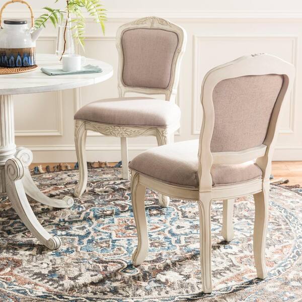 Safavieh Burgess Taupe/Antique Beige French Leg 37 in. H French Brasserie Upholstered Side Chair (Set of 2)