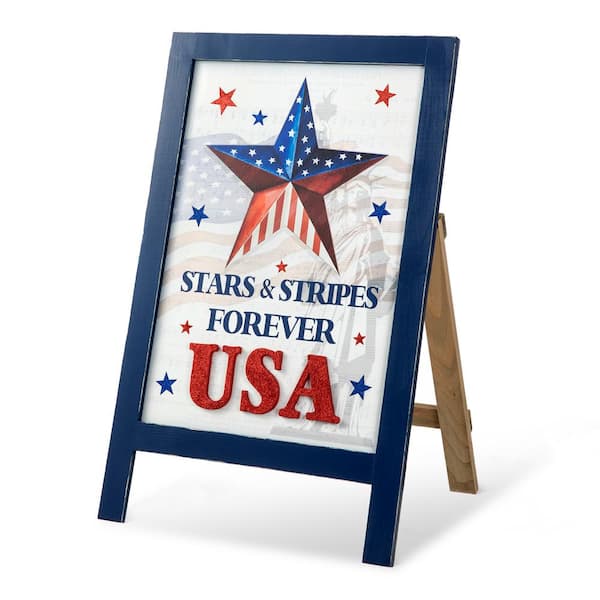 24 in. H Patriotic/Americana Wooden Easel Porch Decor