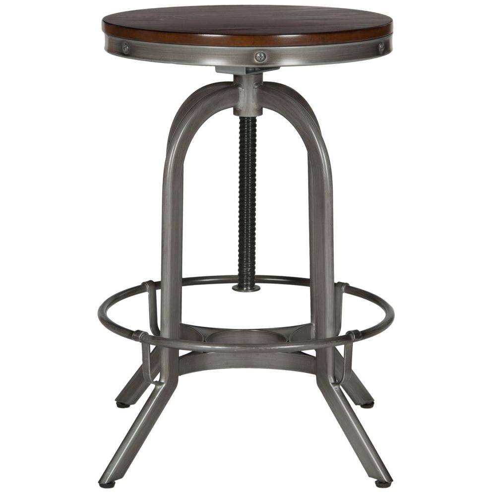 Burnt Oak and Antique Iron Adjustable Swivel Stool