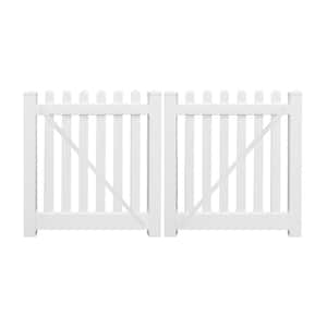 Plymouth 10 ft. W x 3 ft. H White Vinyl Picket Fence Double Gate Kit Includes Gate Hardware