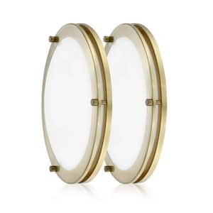 Dual Ring 12 in. 15-Watt Brushed Gold Modern Dimmable Integrated LED Flush Mount with White Acrylic Shade 2 packs