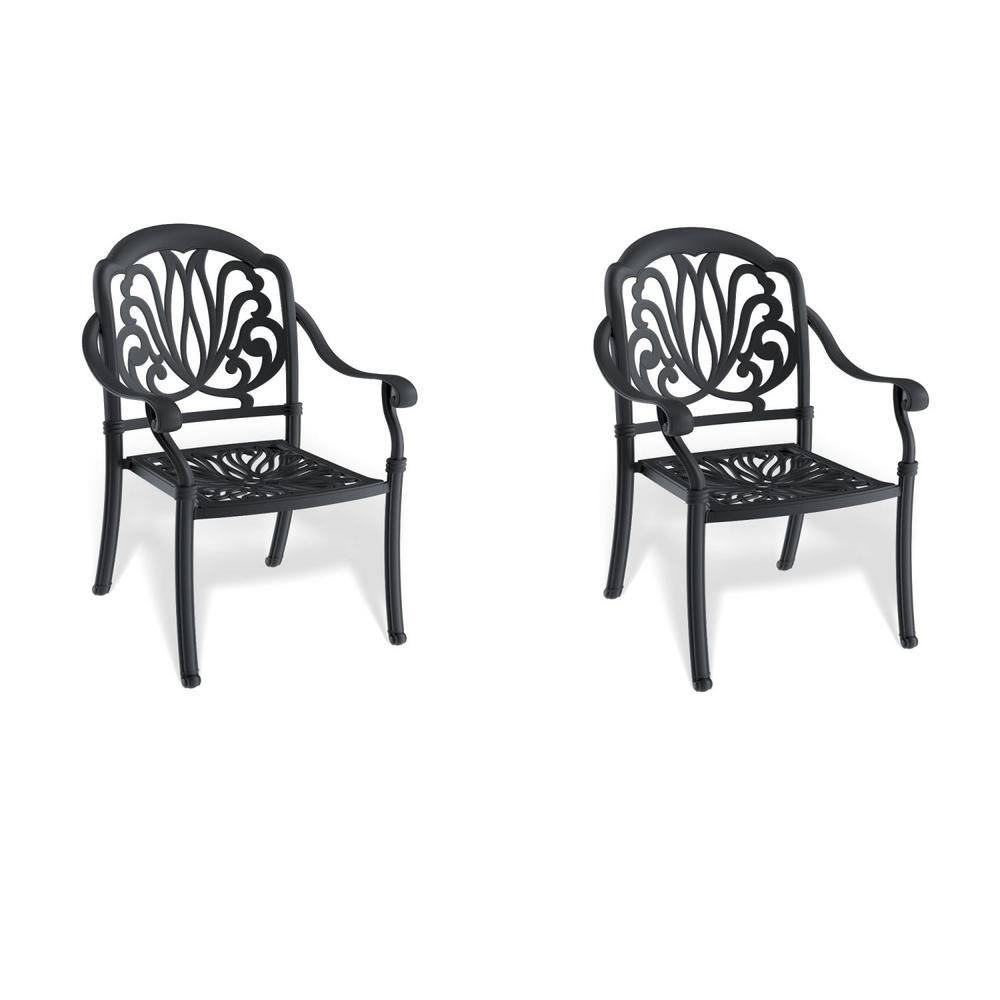 Black Cast Aluminum Outdoor Dining Chair with Random Solid Color Cushions (