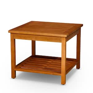 Brown Wood Outdoor Side Table with 2-Shelf