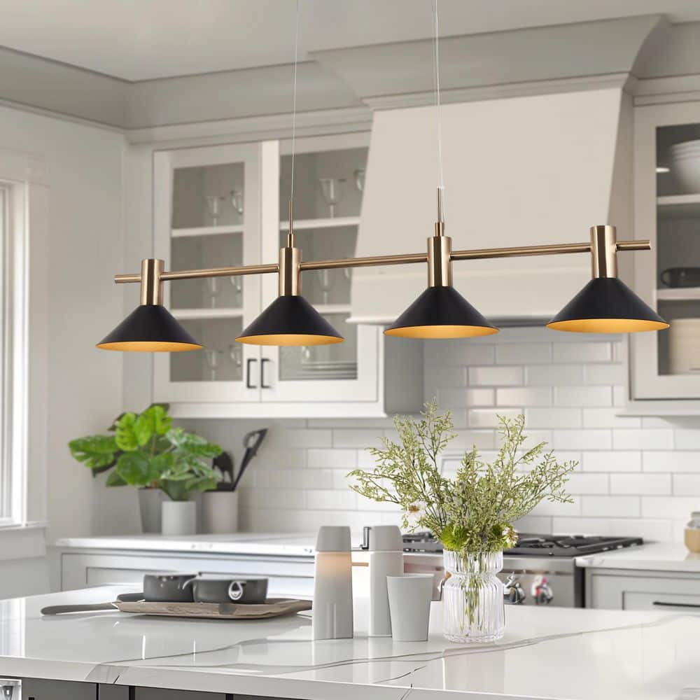 Zevni 38 in. Modern 21-Watt Black 4-Light Integrated LED Island