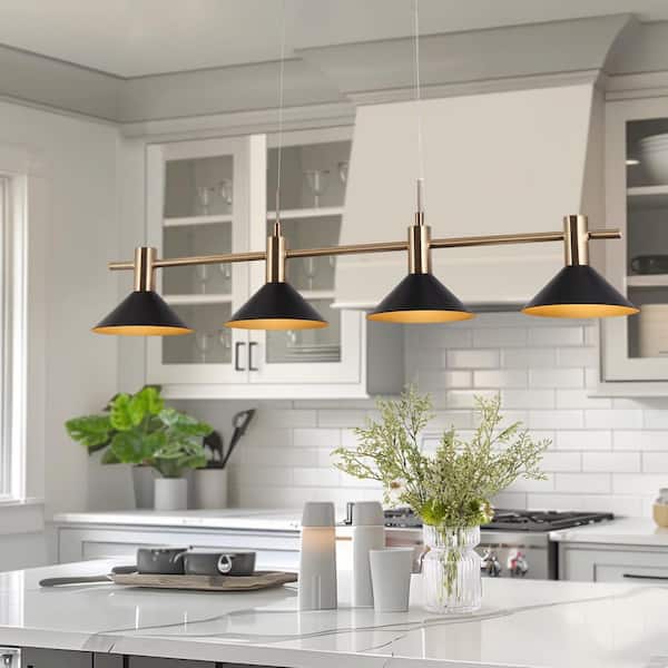 Zevni 38 in. Modern 21-Watt Black 4-Light Integrated LED Island