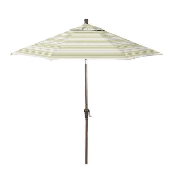 California Umbrella 9 ft. Champagne Aluminum Market Patio Umbrella with Crank Lift and Autotilt in Wellfleet Basil Pacifica Premium