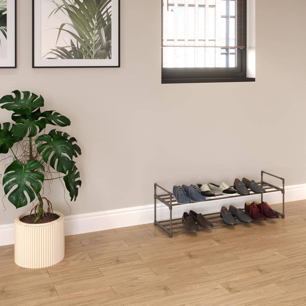 Gray 2-Tier Plastic Shoe Rack Organizer