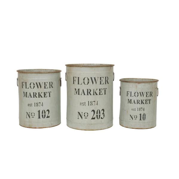 Storied Home Metal Flower Market Buckets with Handles (Set of 3)