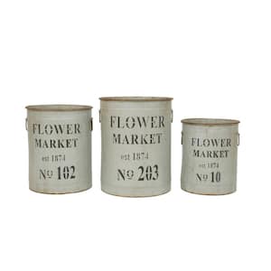 Metal Flower Market Buckets with Handles (Set of 3)
