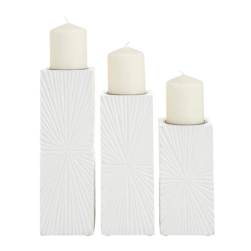 White Wood Geometric Carved Pillar Candle Holder (Set of 3) price history on PriceWatchPro