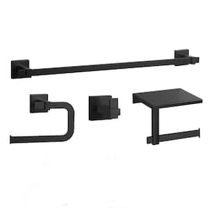 Wexford 4-Piece Bath Hardware Set with Towel Bar, Robe Hook, Toilet Paper Holder and Hand Towel Holder in Matte Black