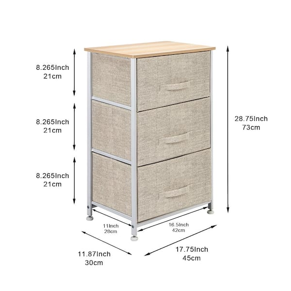 Simplify 3-Drawers Beige Metal Storage Drawer Tower 28.74-in H x 11.81-in W  x 17.72-in D in the Storage Drawers department at