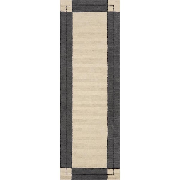 Pavelle Bordered Handmade Wool Area Grey 3 ft. x 8 ft. Indoor Runner Rug