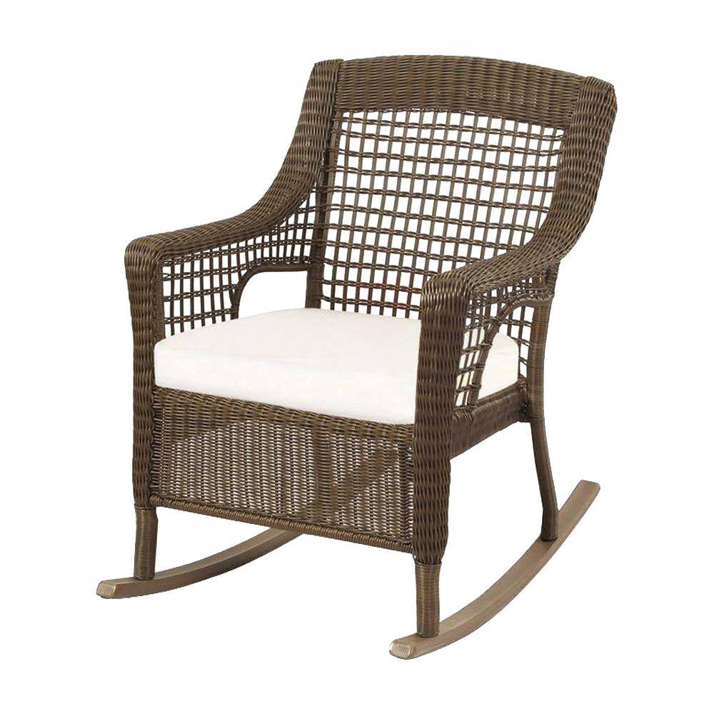 Hampton Bay Spring Haven Grey Wicker Outdoor Patio Rocking Chair with ...