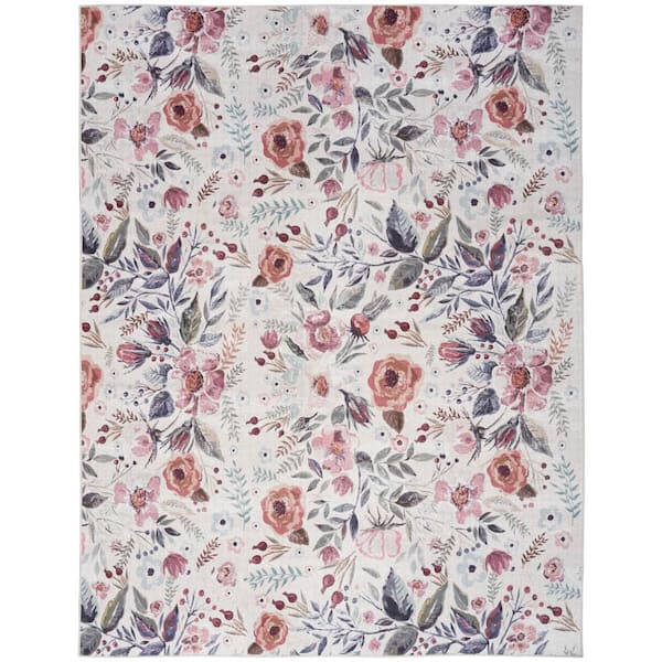 Nourison Washables Ivory Pink 5 ft. x 7 ft. Botanical Traditional Area Rug