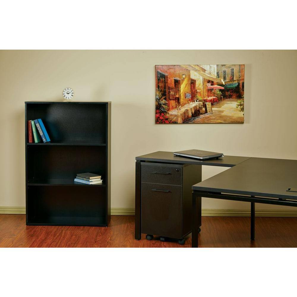 Prado Adjustable 3-Shelf Black Laminate Bookcase, 48" Height