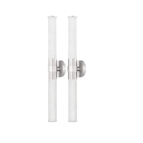 26.77 in. 2 Light Brushed Nickel Vanity Light with Marble Alabaster Wall Sconce Glass Shade 2-PacK