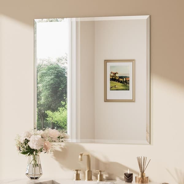 36 in. W x 36 in. H Rectangular Beveled Frameless Wall Mount Bathroom Vanity Mirror Decorative Wall Accent Mirror