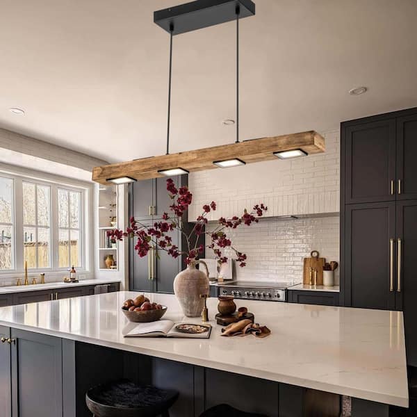 Wason 6-Light 31.4 in. LED Wood Linear Kitchen Island Pendant Light