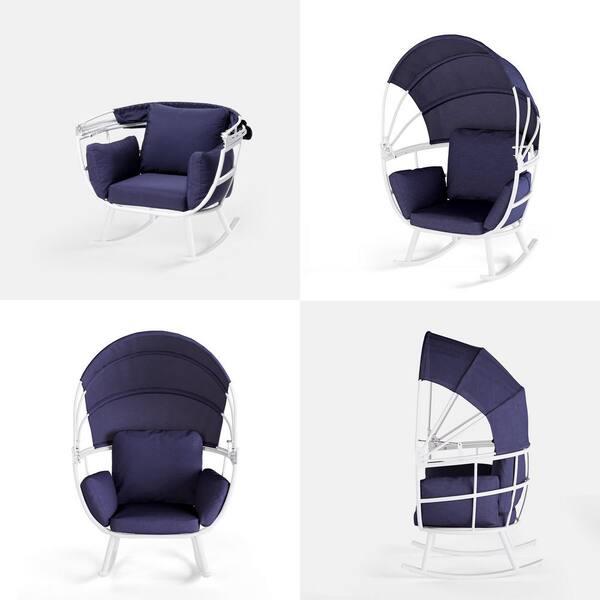 Pellebant White Rocking Aluminum Outdoor Egg Lounge Chair with Navy Blue  Cushion and Folding Canopy PB-DC018WNN - The Home Depot