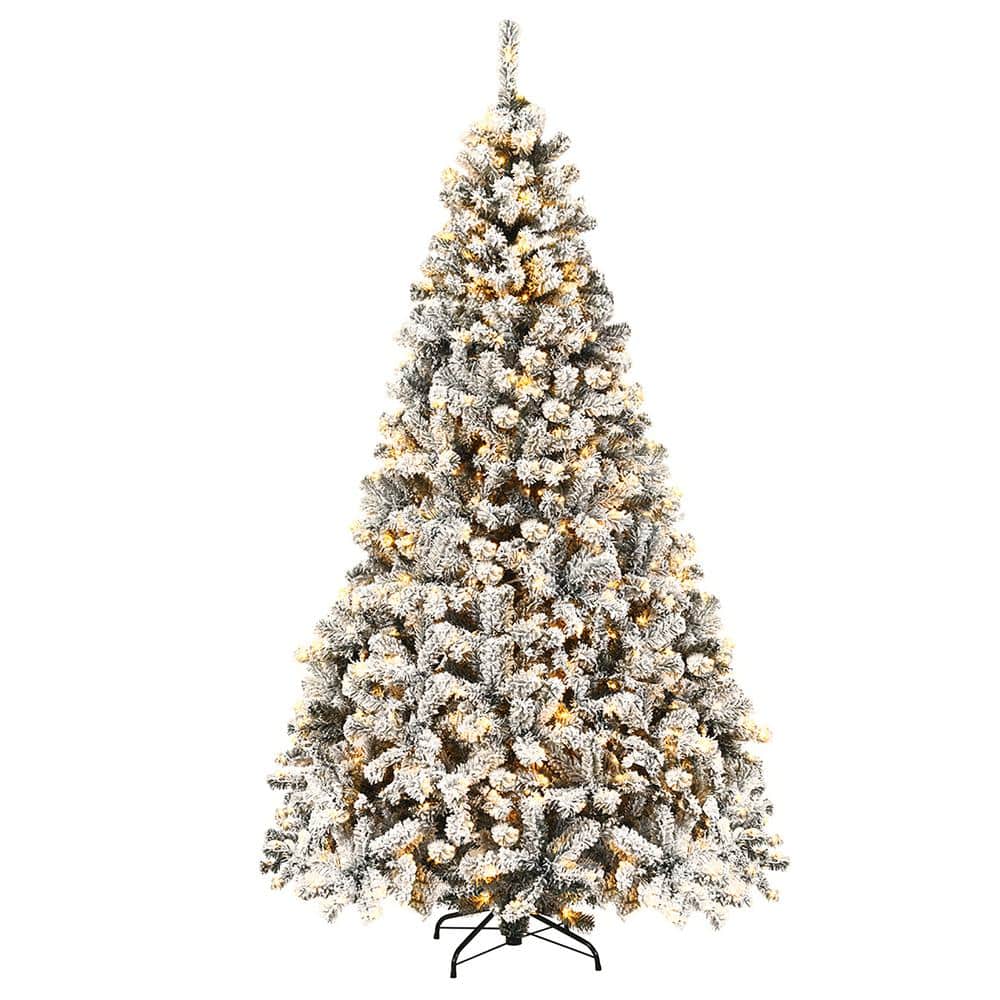 Costway 7.5 ft. Pre-Lit LED Premium Snow Flocked Snow Hinged Artificial Christmas Tree with 450 Lights GHM0086