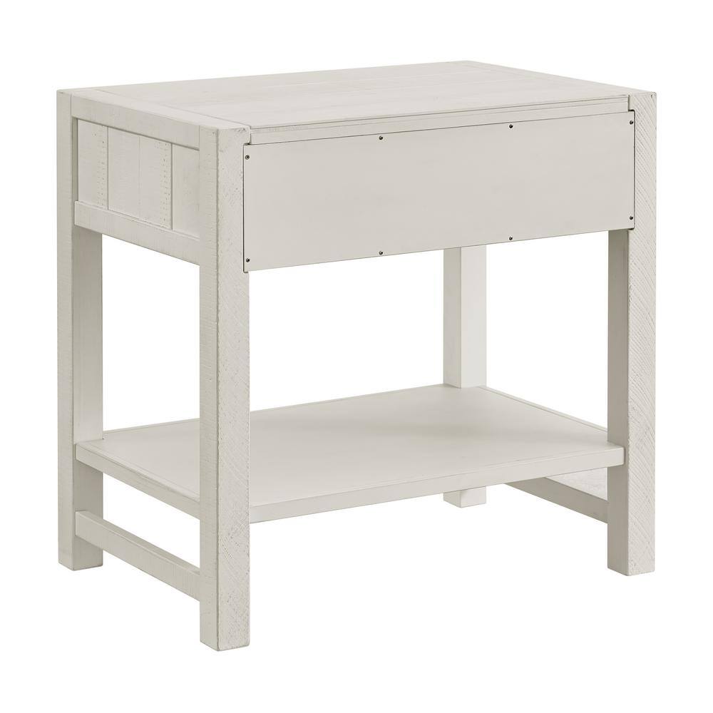 Arden Driftwood White Pine 2-Drawer Nightstand with Open Shelf