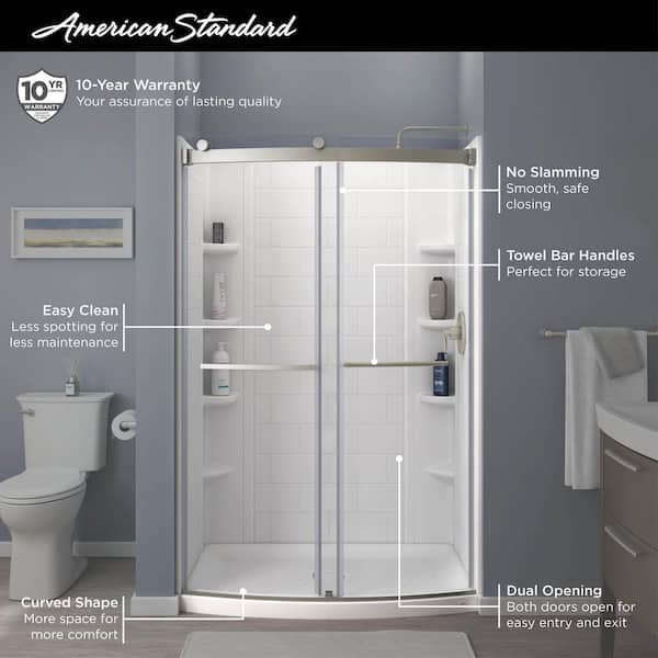 Ovation Curve 46-48 in. W x 72 in. H Sliding Frameless Barn Shower Door in Brushed Nickel Finish with Clear Glass
