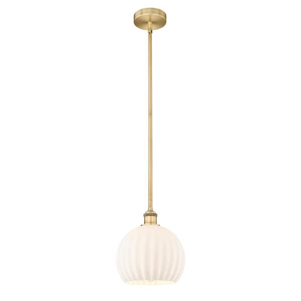 White Venetian 100-Watt 1-Light Brushed Brass Shaded Mini Pendant Light with Painted Glass Shade