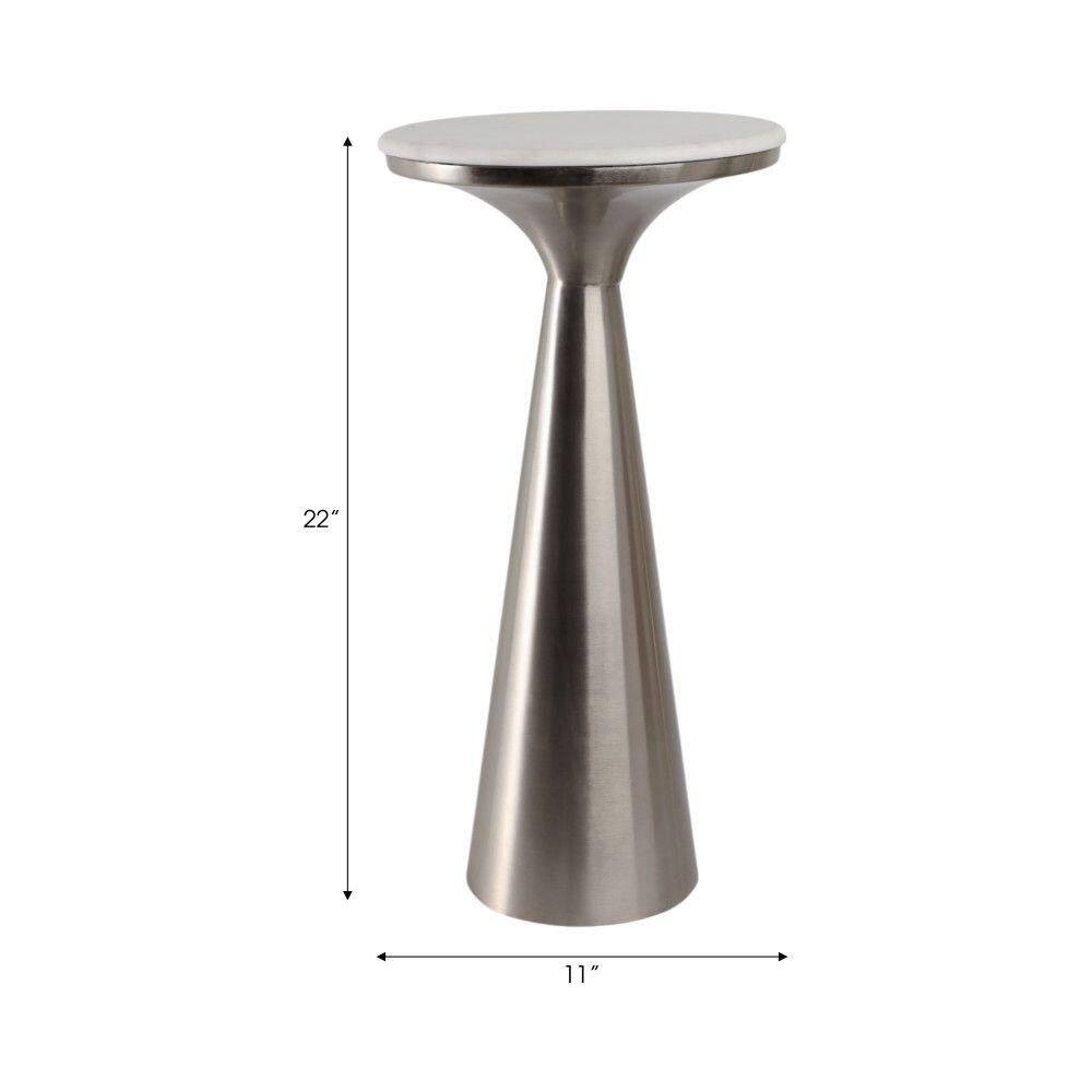 11 in. Silver Round Marble Accent Table with Sleek Tapered Base - thumbnail 6