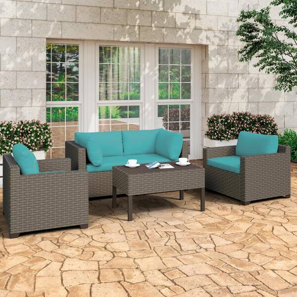 TK CLASSICS Keys 5-Piece Metal Patio Conversation Set with Cyan ...