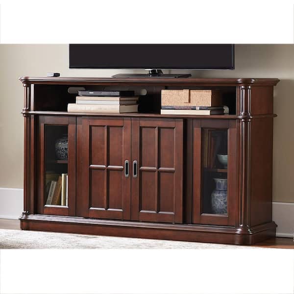 Home Decorators Collection Jamerson Manor 60 in. Media Console Infrared Electric Fireplace TV Stand in Mahogany