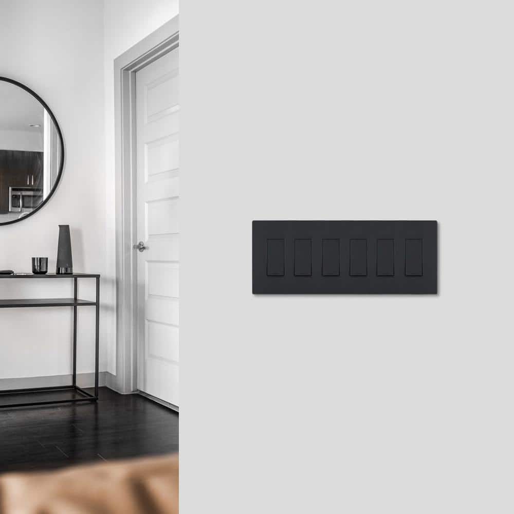 Black 6-Gang Screwless Polycarbonate Wall Plate