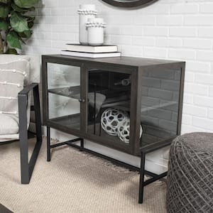 Arelius I 36L x 18W x 32H Black Wood and Iron Two Door Accent Cabinet