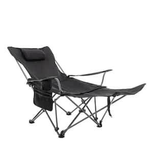 Camping Chair Max Up to 265 lbs. Reclining Camp Chair with Height Adjustable Lounge Chair for Outdoor or Indoor, Black