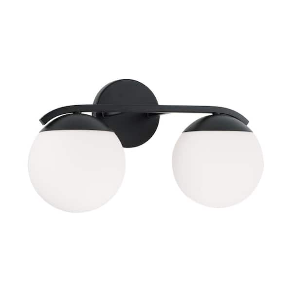Unbranded Oliver 17 in. W x 9.50 in. H 2-Light Vanity Light in Matte Black with Soft White Glass Globes
