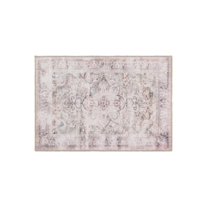 Cream 2 ft. 1 in. x 3 ft. Bohemian Distressed Vintage Machine Washable Area Rug