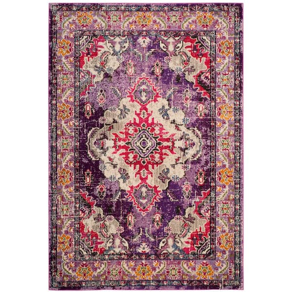 SAFAVIEH Monaco Violet/Fuchsia 5 ft. x 8 ft. Distressed Border Medallion Area Rug