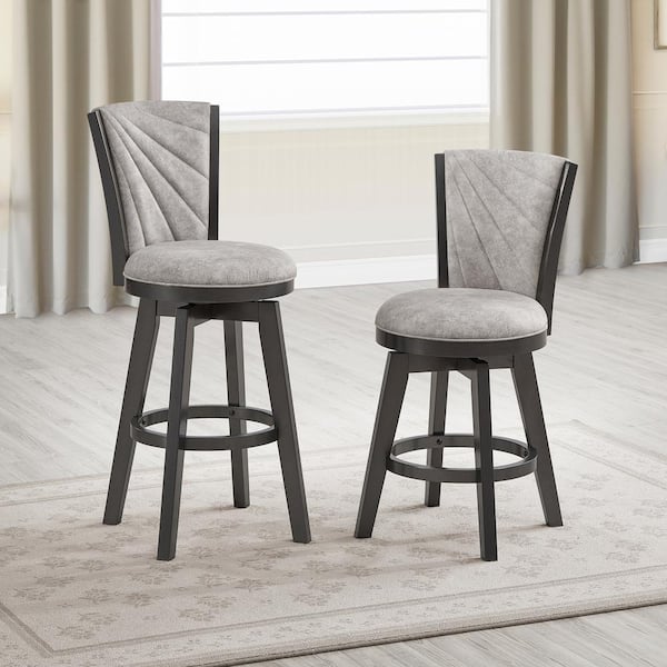 SignatureHome Boyce Seat 24 in. H Grey/Dark Brown Finish High Back Wood Counter Stool with Polyester Seat 2 Stool Set