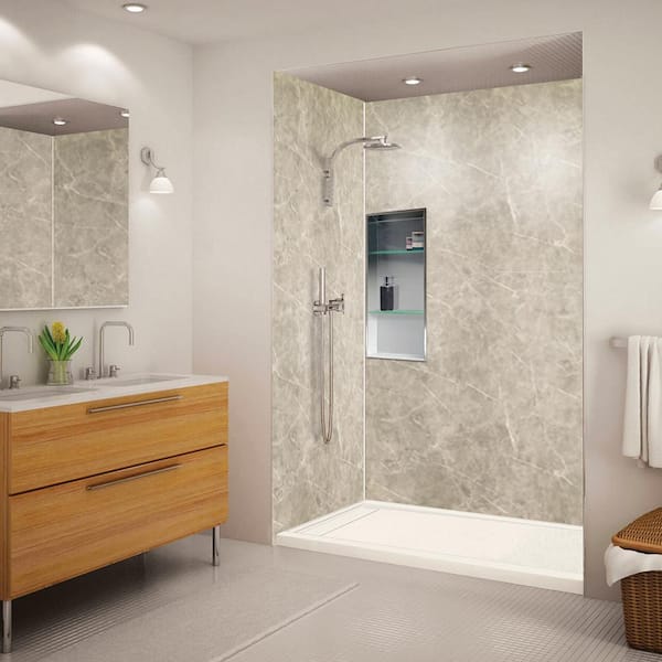 Linear 30 in. x 60 in. Single Threshold Shower Base with a Left Drain in Cameo