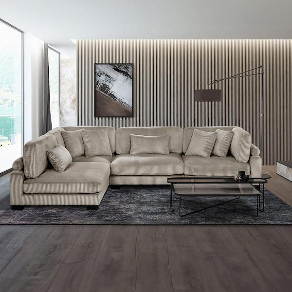 Lazzara Turbo 135 in. Pillow Top Arm 4-Piece Corduroy Modular Sectional Sofa in Taupe