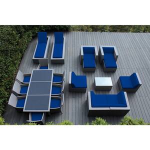 Gray 20-Piece Wicker Patio Combo Conversation Set with Sunbrella Pacific Blue Cushions