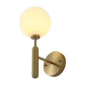 Modern 1-Light Gold Globe Armed Sconce Wall Sconce with Glass Shade