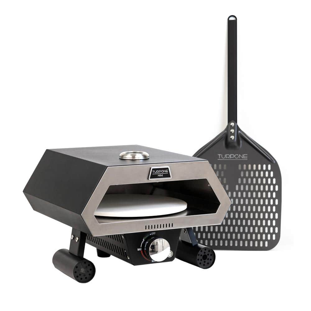 12 in. Mini Rotating Stone Propane Outdoor Pizza Oven with Peel in Black